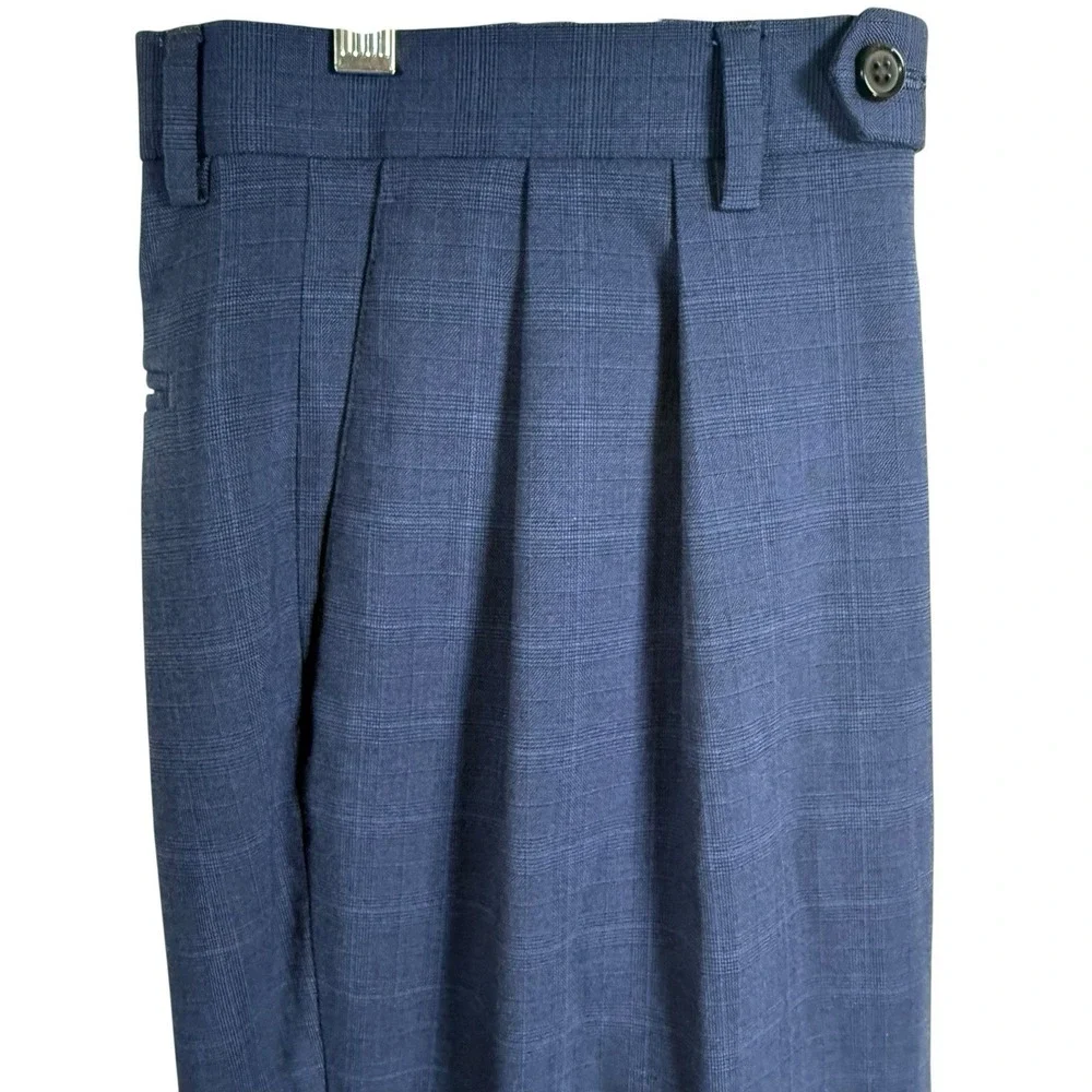 Ralph Lauren Black Label Men 34x32 Navy Windowpane Polyester Blend Dress Pants